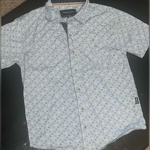 Kenneth Cole Pale Blue Short-Sleeve Button-Down with Micro Dot Print